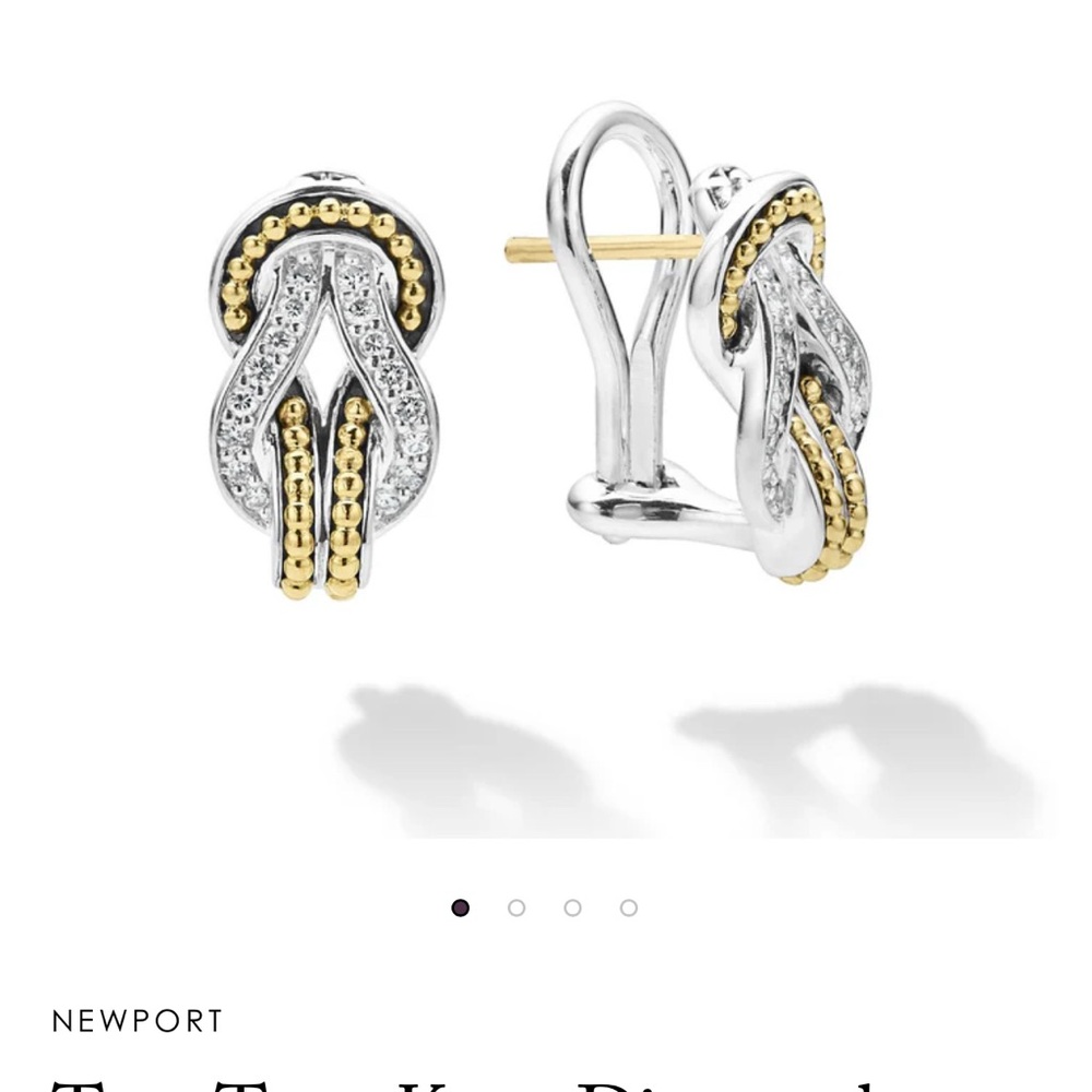 Lagos Diamond Gold and Silver Two-Tone Knot Earrings